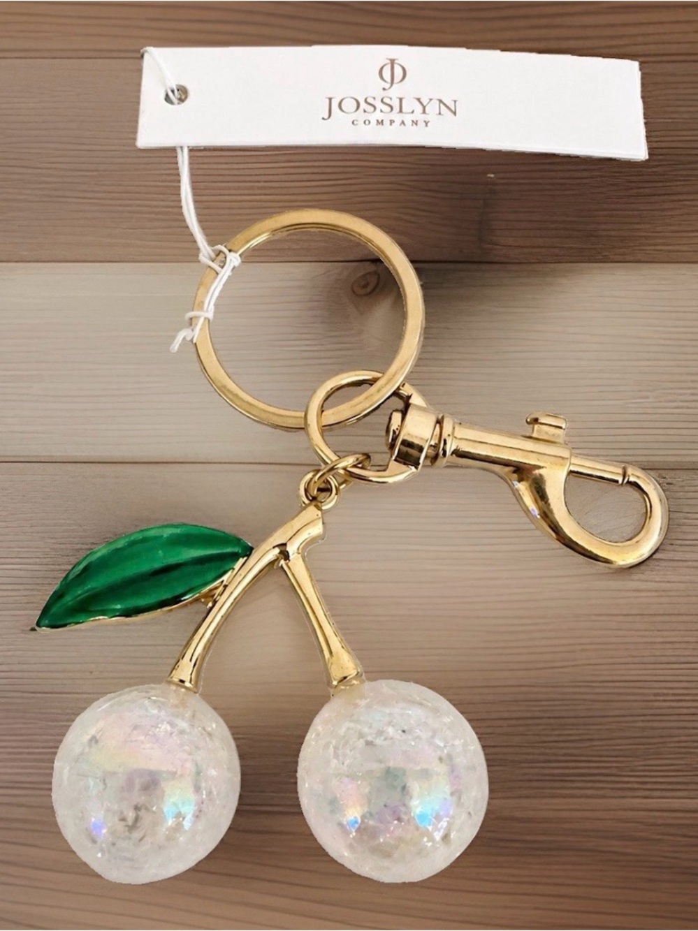 🆕 Pearlie Cherry Drop With Leaf Gold Keychain Bag Charm Purse Charm